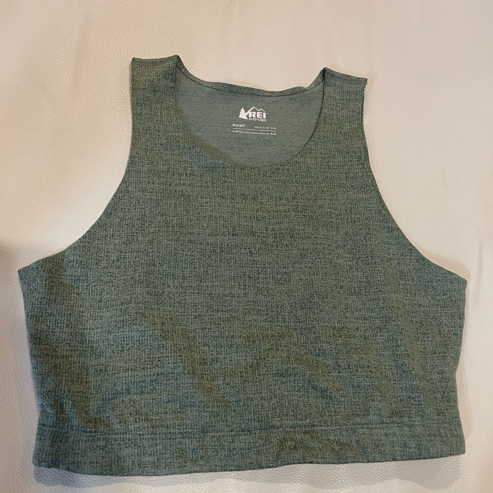 REI Heathered Olive Green Cropped Tank